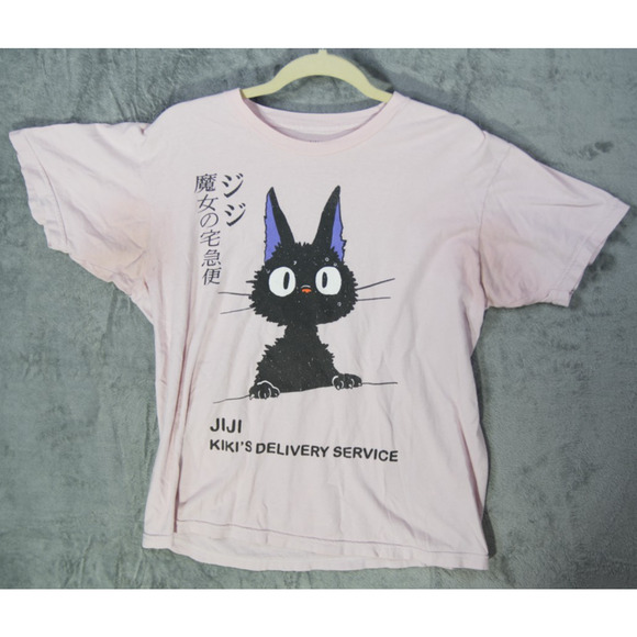Studio Ghibli Kiki’s Delivery Service Jiji Cat T-Shirt Pink L Licensed Anime Jap - Picture 1 of 8